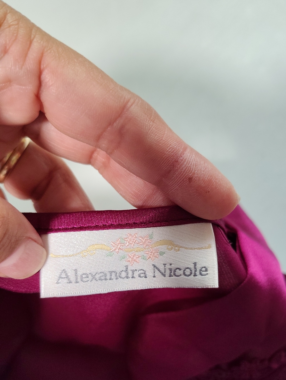 Vintage Alexandra Nicole Embroidered Floral Satin Slip Nightgown Dress 80s Sexy - Picture 12 of 12